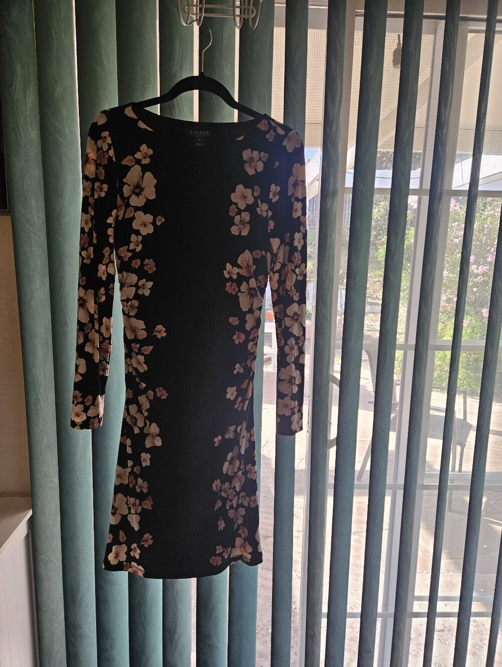 Ralph Lauren Black Long-Sleeve Floral Bodycon Dress